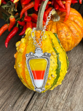 Load image into Gallery viewer, Sterling Silver Fused Glass Candy Corn Halloween Theme Necklace
