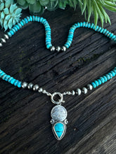 Load image into Gallery viewer, Kingman Turquoise Lotus Flower  Talisman Necklace -3 in 1 Necklace
