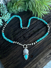 Load image into Gallery viewer, Kingman Turquoise Lotus Flower  Talisman Necklace -3 in 1 Necklace
