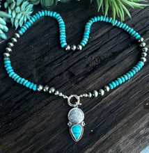 Load image into Gallery viewer, Kingman Turquoise Lotus Flower  Talisman Necklace -3 in 1 Necklace
