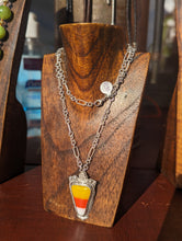 Load image into Gallery viewer, Sterling Silver Fused Glass Candy Corn Halloween Theme Necklace
