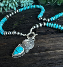 Load image into Gallery viewer, Kingman Turquoise Lotus Flower  Talisman Necklace -3 in 1 Necklace
