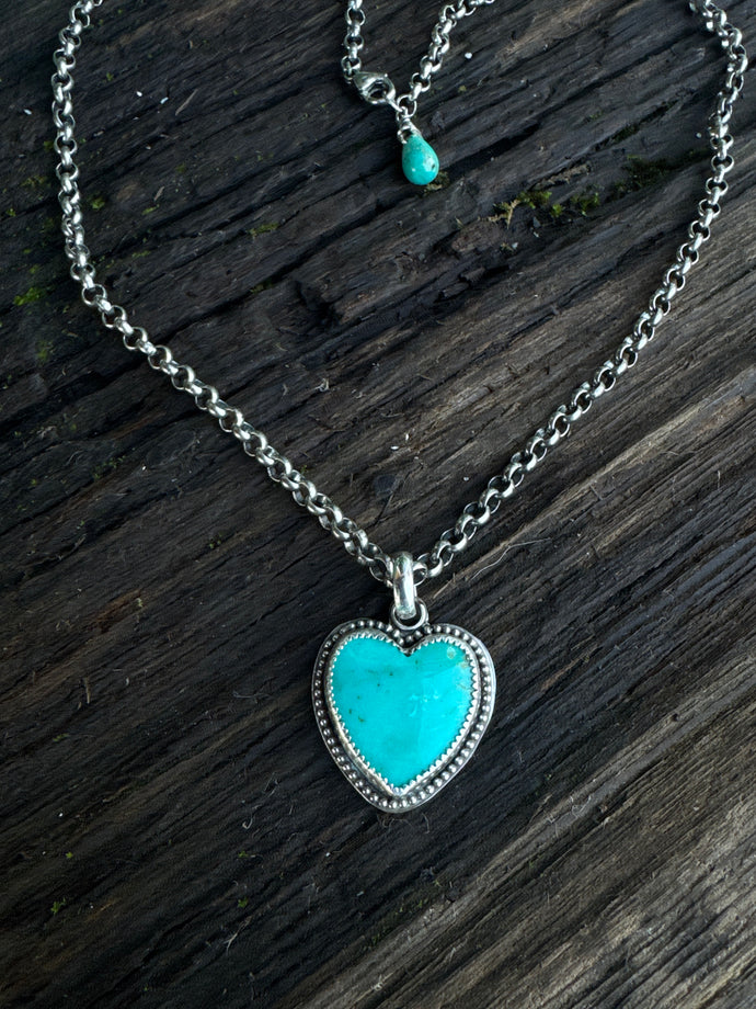 Kingman Turquoise And Sterling Silver Heart Necklace