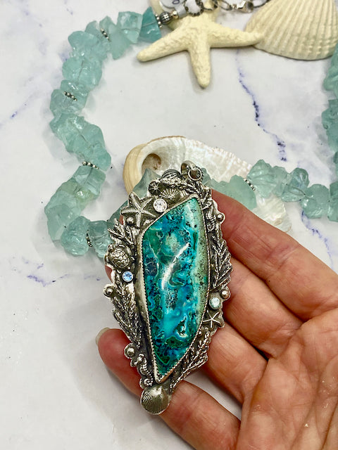 Sterling Silver Wire Wrapped Azurite Necklace shops // Teal Stone Necklace